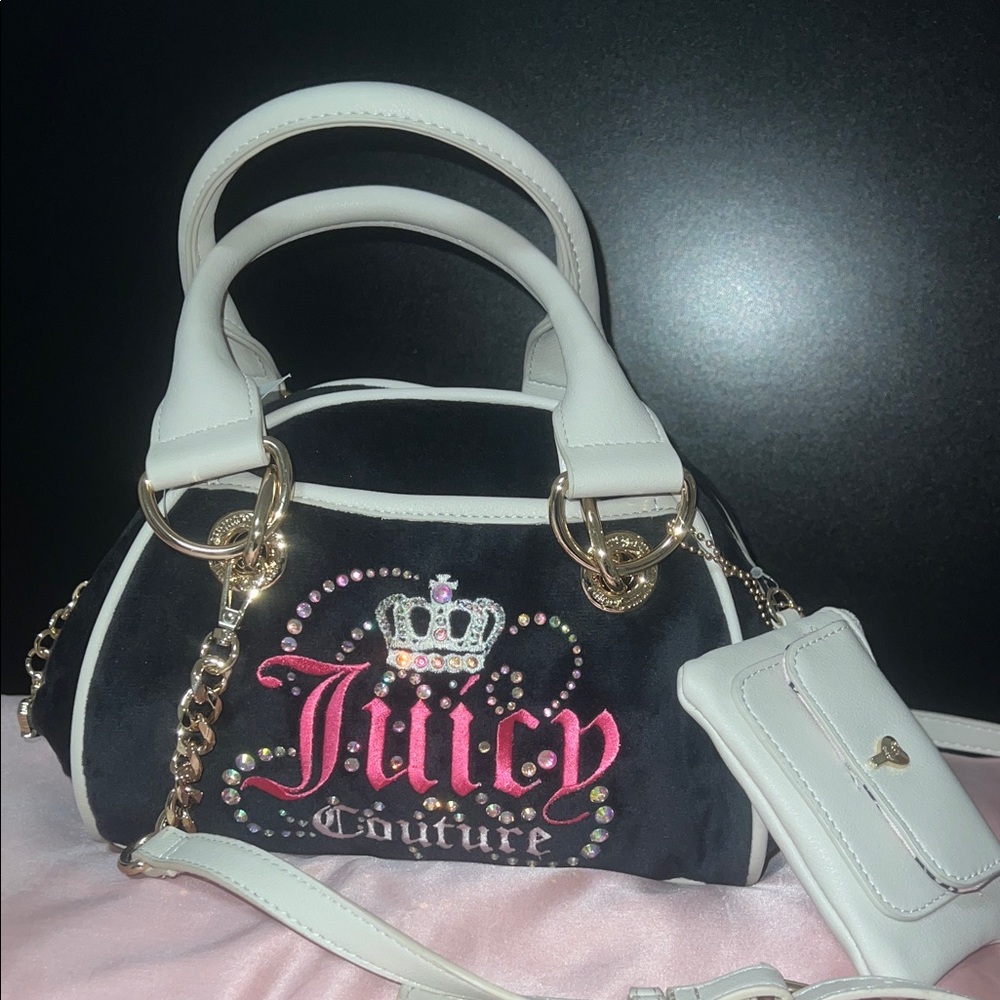 Juicy Couture Black and White Satchel with Pink Accents